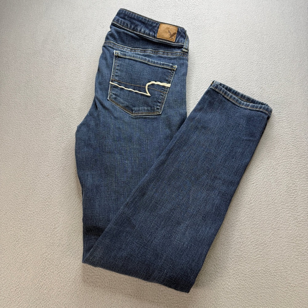 American Eagle Skinny Super Stretch Jeans Womens 10 Long Dark Blue Denim Casual